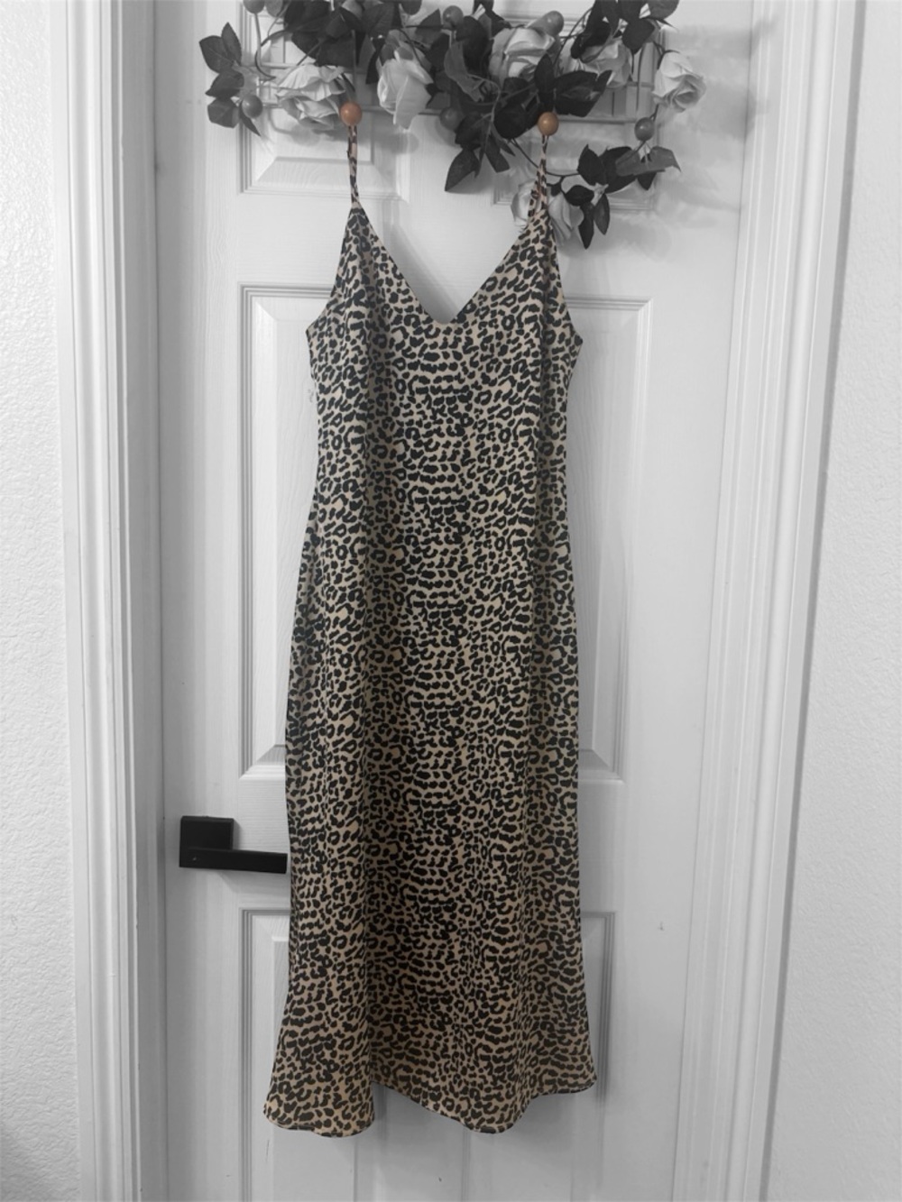 Leopard Print Satin Maxi Slip Dress - Beige/Black